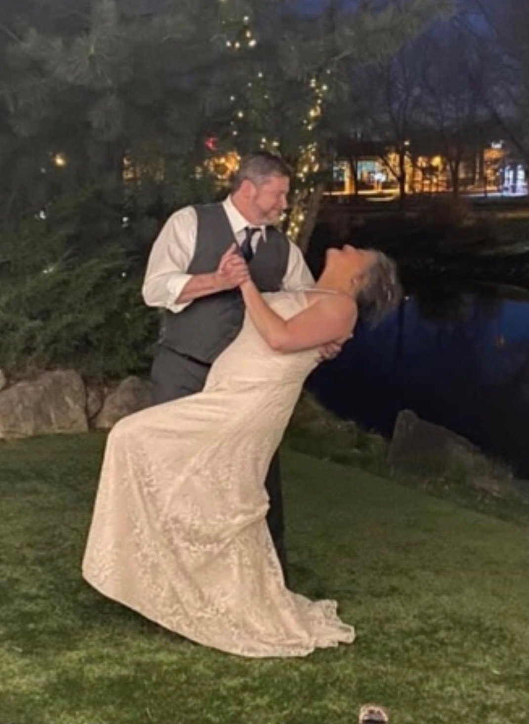 Steve dipping his wife during an evening dance